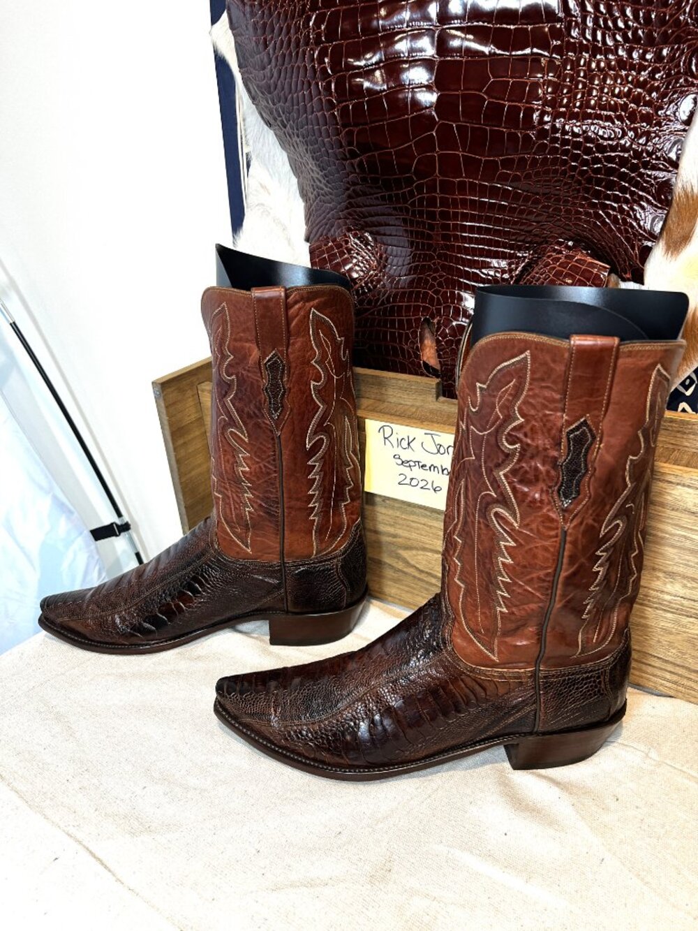 Lucchese 1883 Sienna Brown Ostrich Leg Cowboy Boots in men's size 13D - Picture 4 of 10